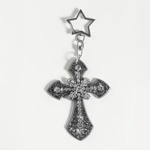 Elegant Silver Cross Bag Purse Backpack Charm  Keychain